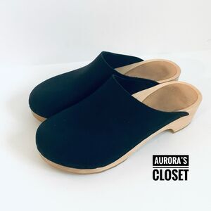 BRYR 5 Black Clog Wood Heel Worker Clog Natural Leather $298